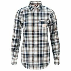 Uttak 🌟 Dame Amundsen Sports Skauen Field 👚 Shirt 👩 Womens (Chequered Navy/Tan) ⭐