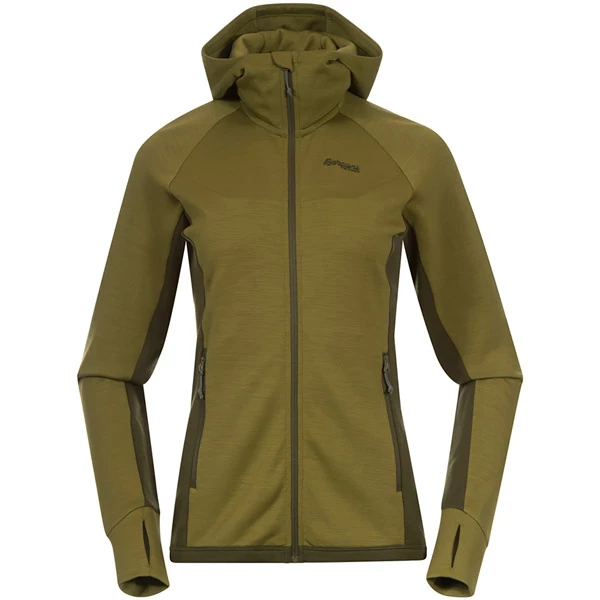 Flash salg 💯 Dame Bergans Cecilie Wool Hood Jacket (Trail Green/Dark Olive Green) 🤩