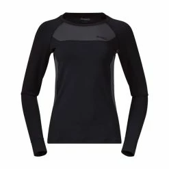 Beste Pirce 🎁 Dame Bergans Cecilie Wool Long Sleeve (Black/Solid Charcoal) 🎁