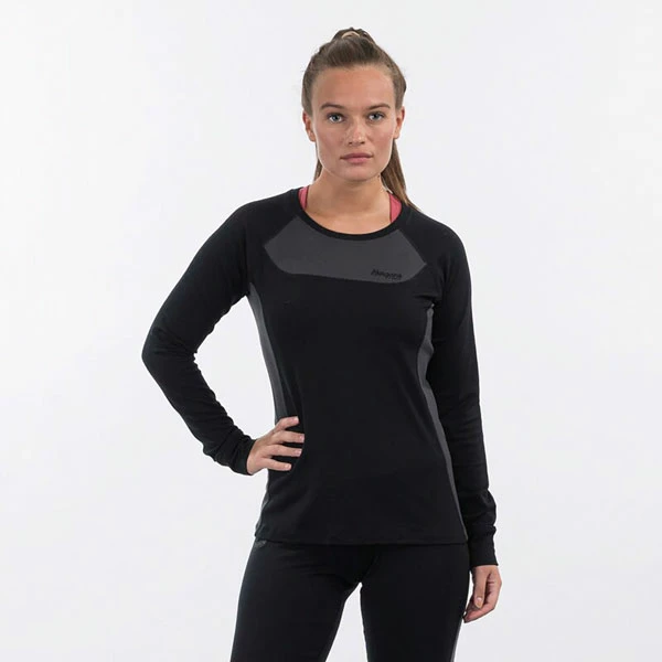 Beste Pirce 🎁 Dame Bergans Cecilie Wool Long Sleeve (Black/Solid Charcoal) 🎁 - Bilde 2