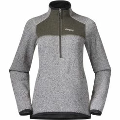 Beste Pirce 🌟 Dame Bergans Kamphaug Knitted W Half Zip (Chalk Sand/Green Mud) 👍